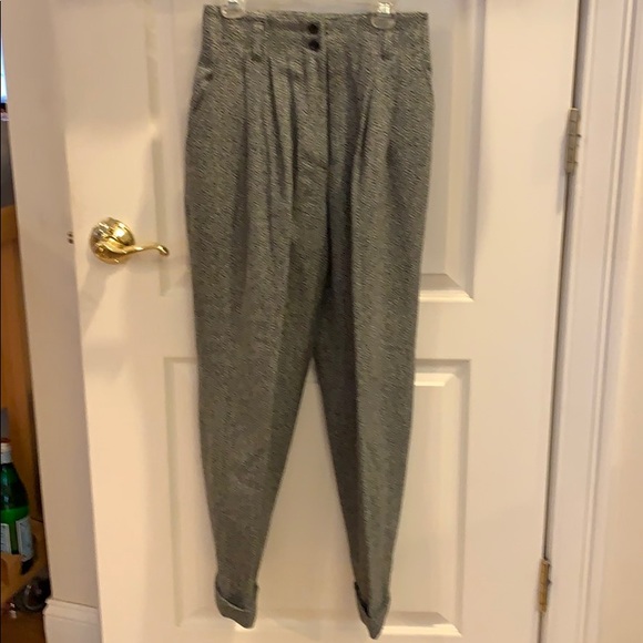 Vintage 80s Wool Black w Black & White Tweed Pants - Picture 5 of 7
